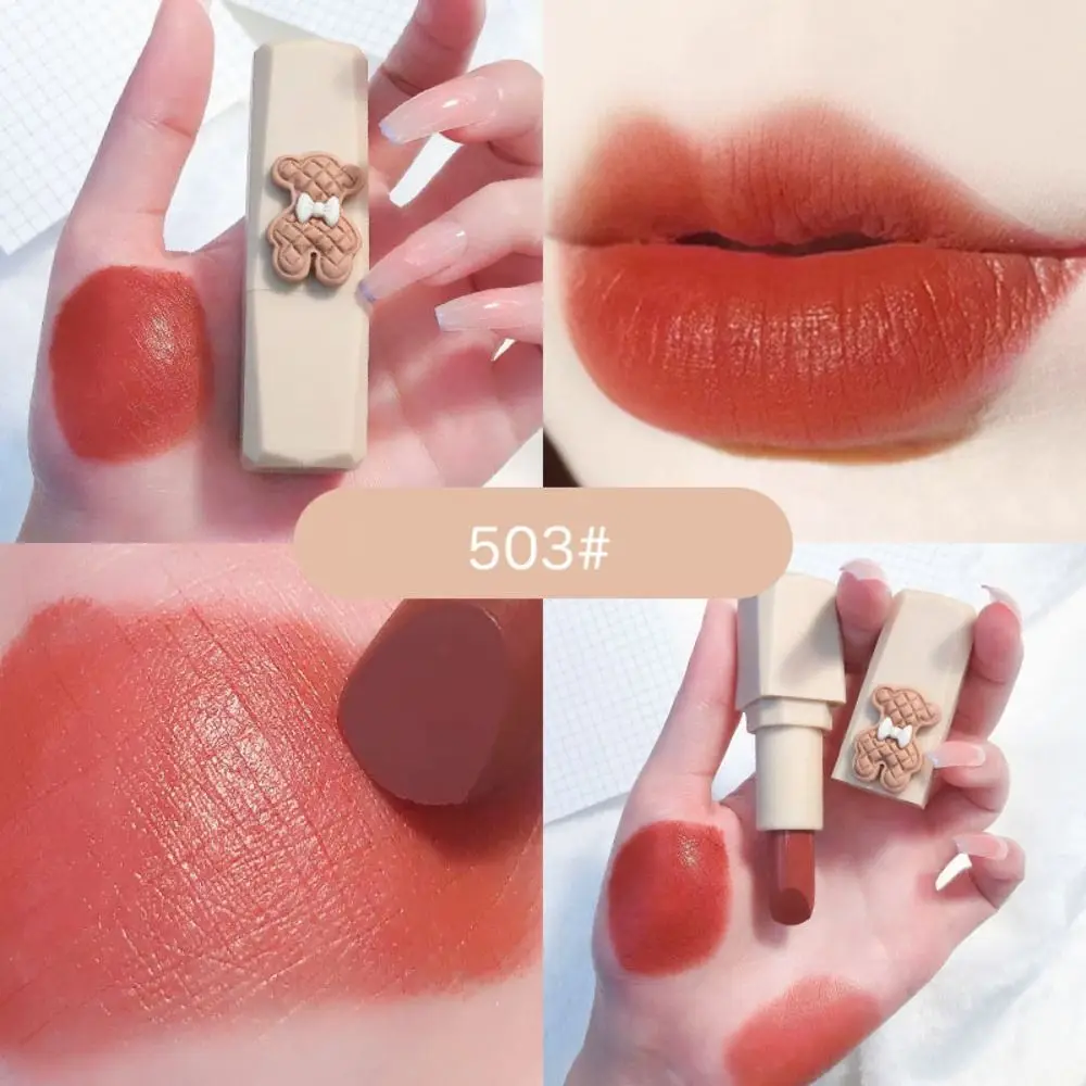 Esmalte de labios en forma de oso para mujer, bálsamo labial de caramelo antiadherente, brillo de labios sedoso de larga duración, lindo