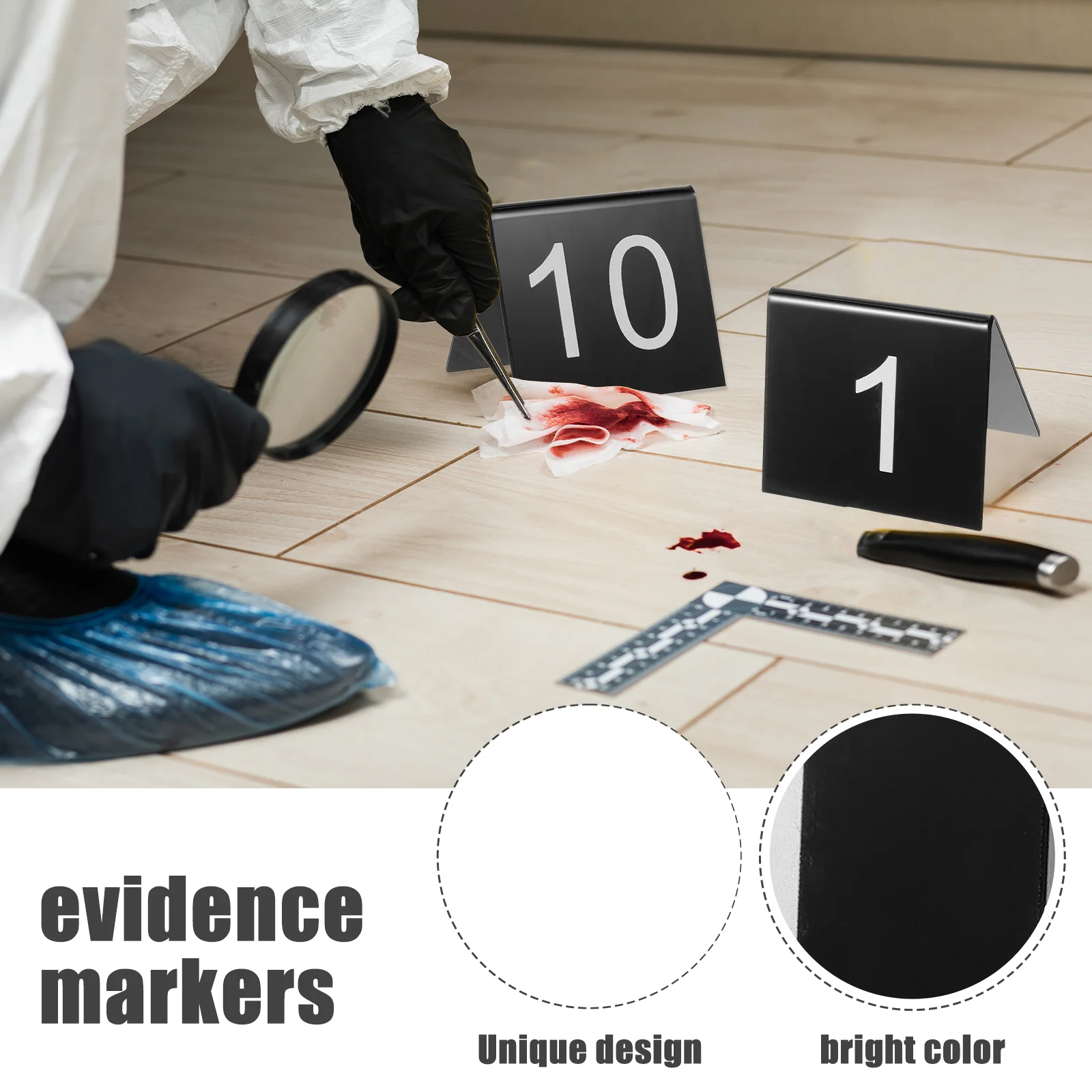 10 Pcs Crime Scene Investigation Kit Triangle Table Cards Number Markers Double Sided Black Acrylic