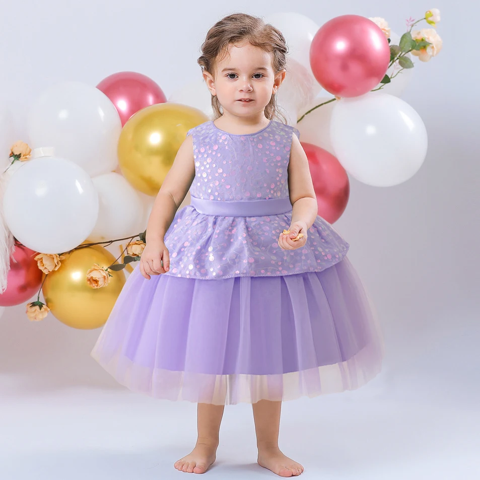 

Sequin Baby Party Dresses For Girls Elegant Princess Wedding Dress Tulle Toddler Baptism 1st Birthday Gown Girl Summer Clothes