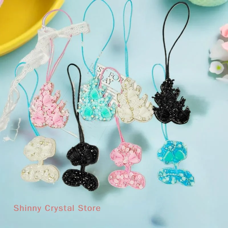 

Exquisite Butterfly Applique Patch Starfish Sequin Pendant with Hanging Rope Keyring; Handmade Beaded Clothing Sew-On Patches