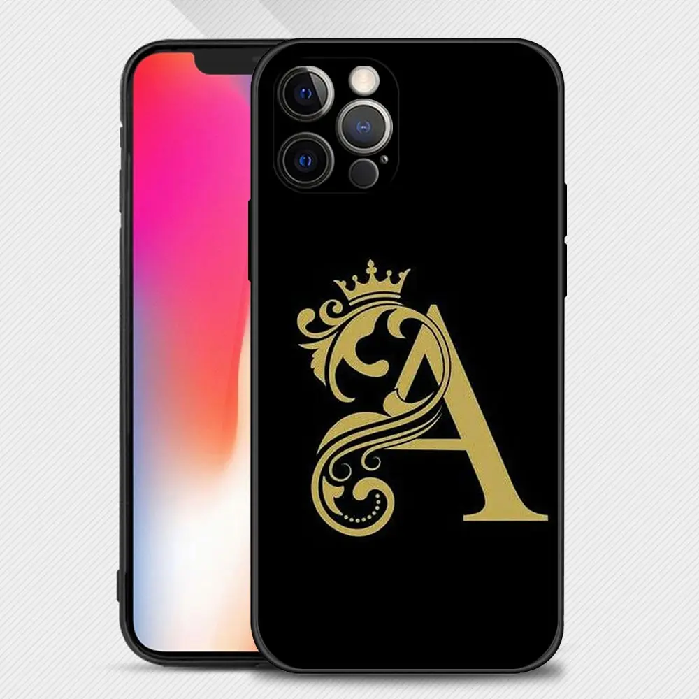 Luxury Gold Royal Crown Letter A-Z Phone Case For Apple iPhone 15 14 13 12 11 Pro Max 15Plus 14Plus 13Mini XS XR X 7 8 Funda