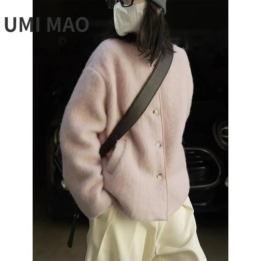 

UMI MAO Harajuku, зимние новые корейские повседневные длинные шерстяные мохеровые пиджаки, свободные и простые хлопковые пригородные пальто, женское плотное