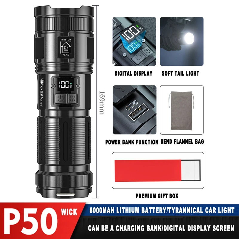 Rechargeable led flashlight High Power Torch USB Hand Lamp Rechargeable Battery Tactical Waterproof Zoomable
