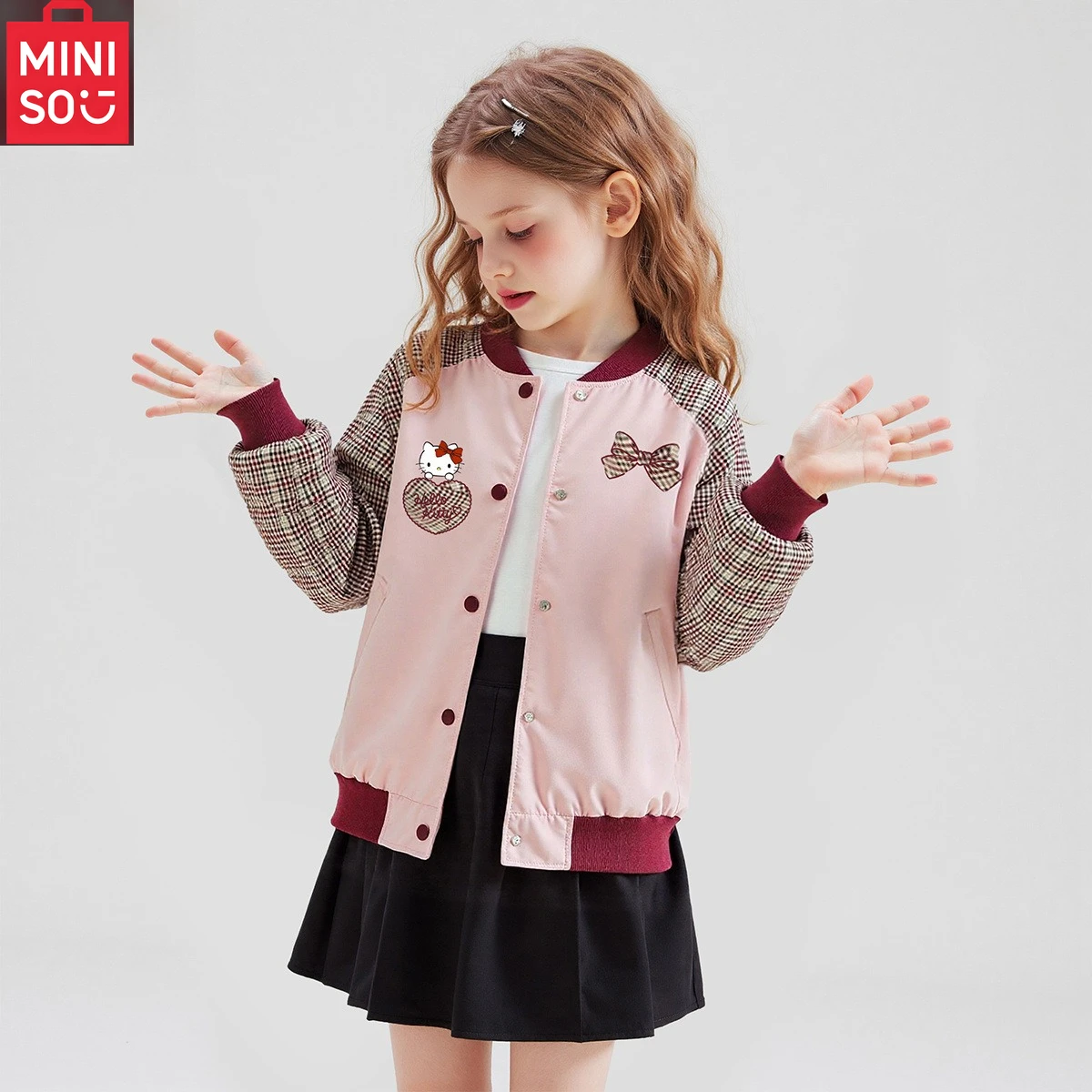 

Sanrio Girl Sweet Plaid Coat Hello Kitty 2025 Autumn New Model Kuromi Fashion Girls Gift Cute Cartoon Loose Leisure Jacket