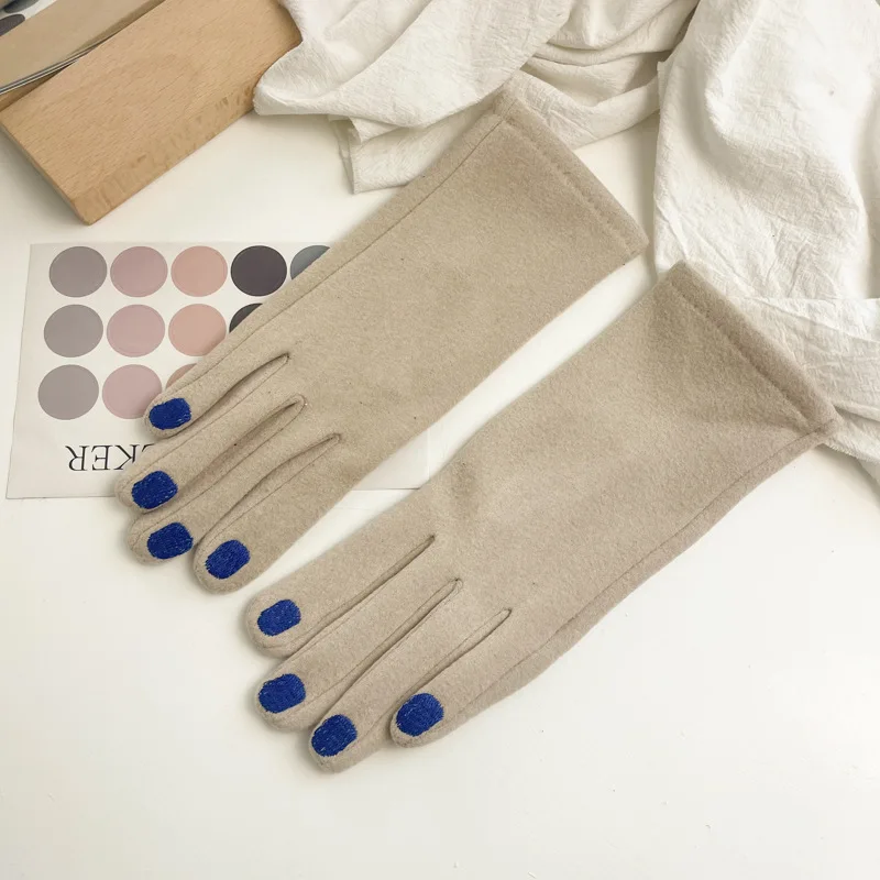 Modische Nagellack-Handschuhe Elegante Damen Winter Vintage Vollfinger-Handschuhe Dicke Touchscreen-fähige Warme Fäustlinge für Frauen – Detail 8