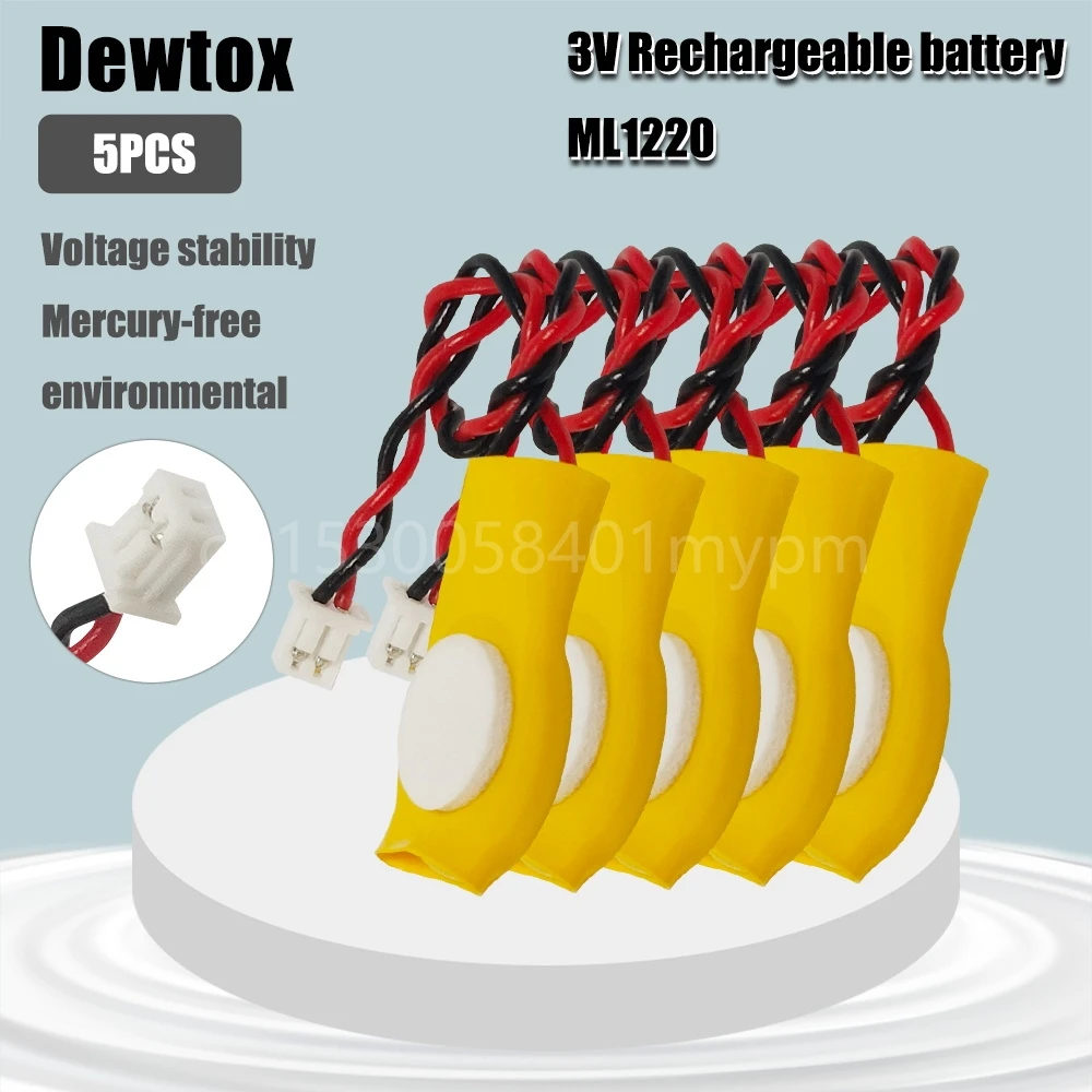 5PCS Dewtox ML1220 3V Motherboard CMOS Rechargeable Lithium Battery for A Burglar Alarm Bluetooth Wireless Products