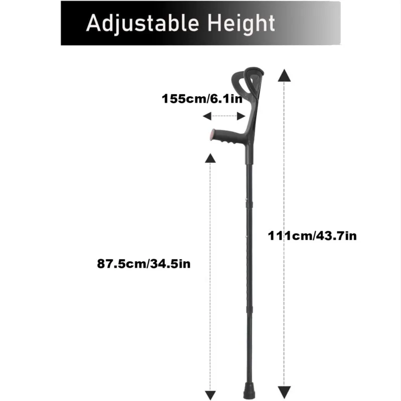 Forearm Canes Lightweight Arm Crutch Adjustable Ergonomic Comfortable on Wrist Non Skid Rubber Tips