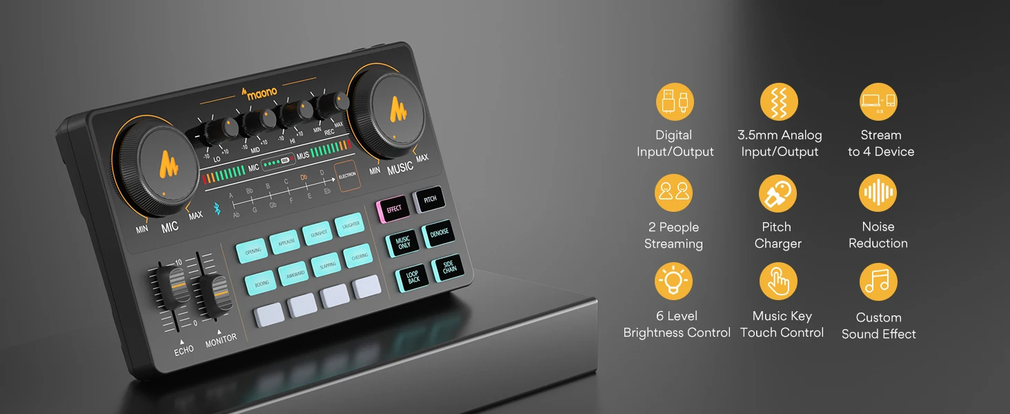 MaonoCaster AM200-S1 Audio-Interface Podcast-Studio Soundkarten-Set mit Mikrofon für Live-Streaming, Aufnahmen, YouTube, PC/Handy – Detail 3
