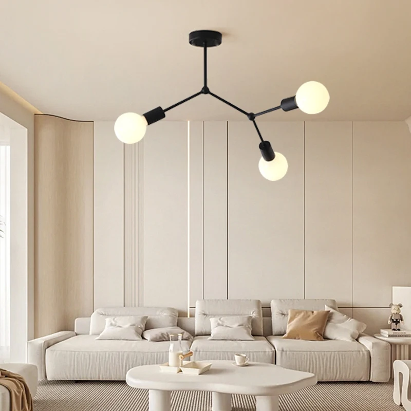 1Pc black modern three E27 bulb base chandelier , suitable for living room, bedroom, kitchen lighting fixtures (without bulb）