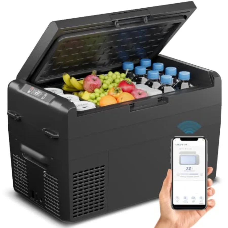 Portable 12V Refrigerator Freezer For Camping And Travel, Black ABS Plastic With Fast Cooling And Energy Efficiency