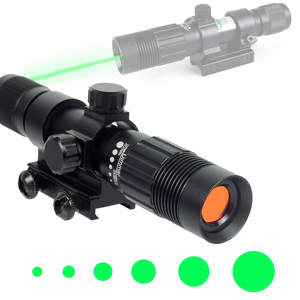 Tactical Adjustable Beam Dia Green Dot Laser Sight Designator Illuminator Flashlight Fit for 20mm Rail Mount for Hunting Rifle