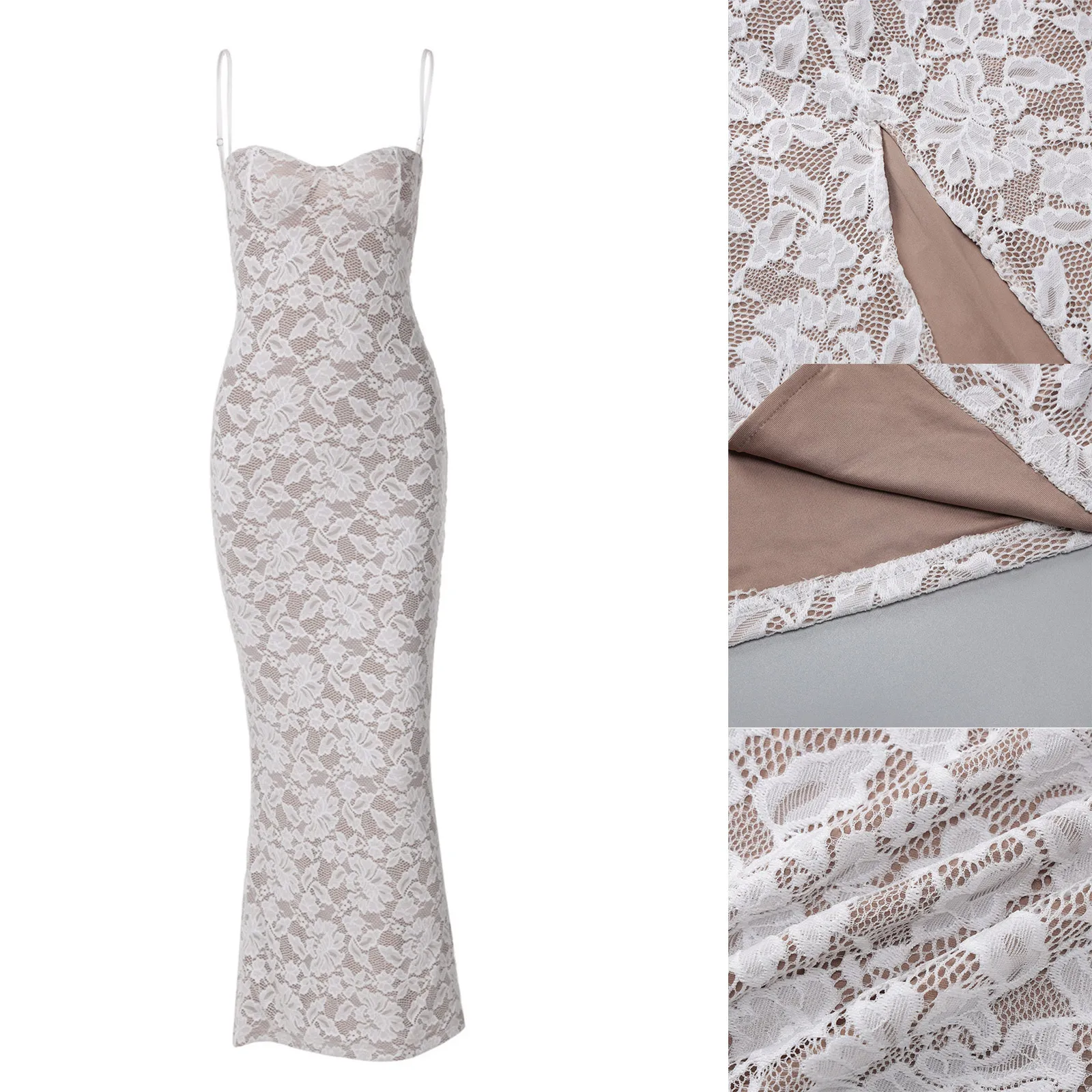 女性用花柄ドレス、ゲスト用ボディコンマキシドレス、シアーキャミドレス、レーススパゲッティストラップドレス、カクテル、結婚式、パーティー、プロムガウン