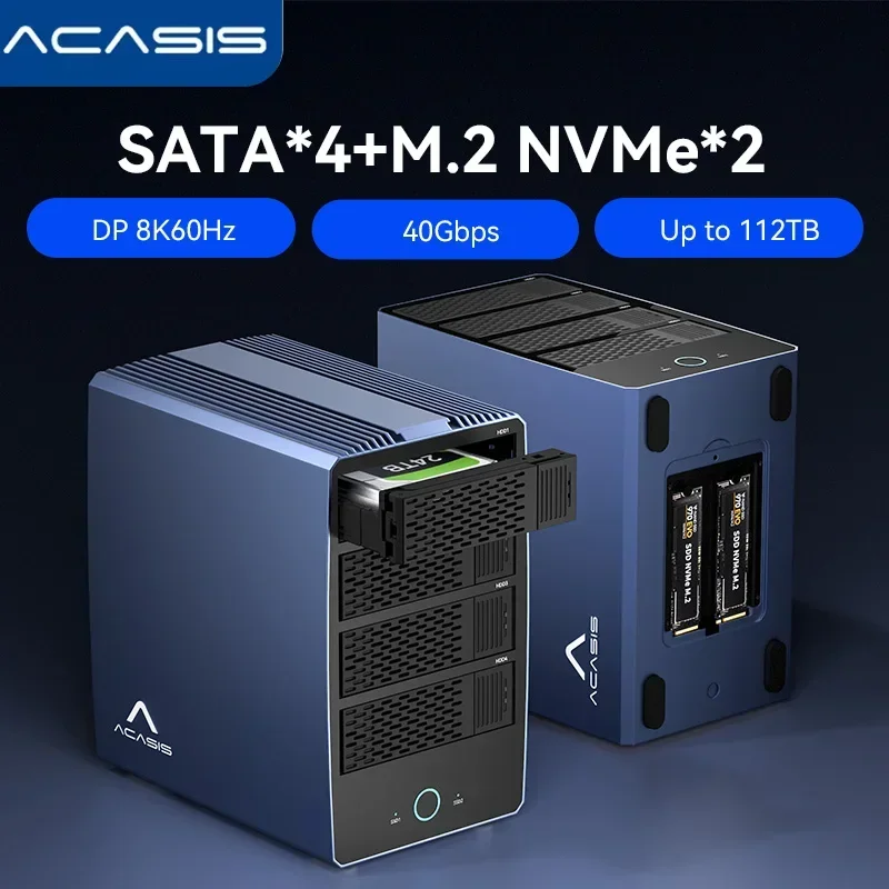 Acasis 40Gbps 6-Bay Compatible with Thunderbolt 3/4/5or USB4  Enclosure for HDD+SSD|136TB Storage 4 RAID Modes Data Backup Video
