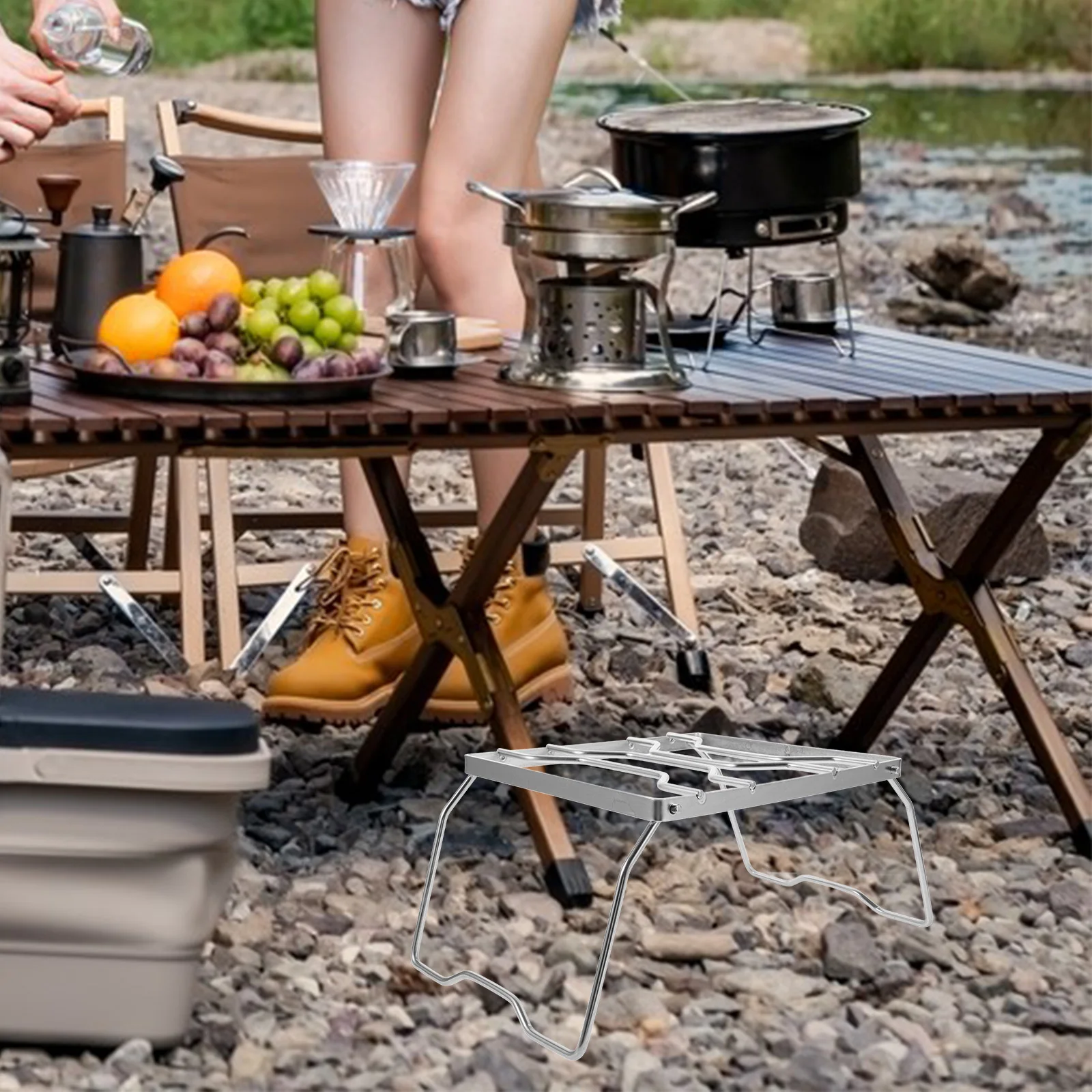 

Portable Camping Collapsible Stainless Steel Outdoor Barbecue Rack Picnic Backpack Accessories Foldable Campfire