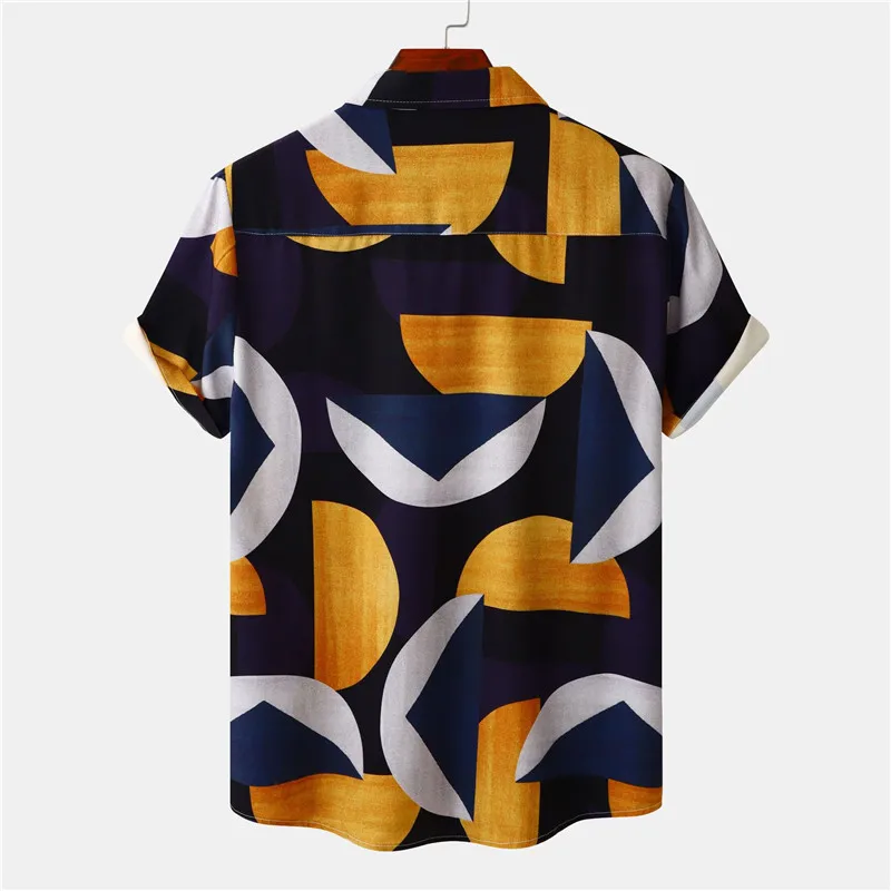 Fashion Abstract Print Shirt Men 2023 Summer New Short Sleeve Button Down Hawaiian Shirt Men Streetwear Casual Shirts Blouses