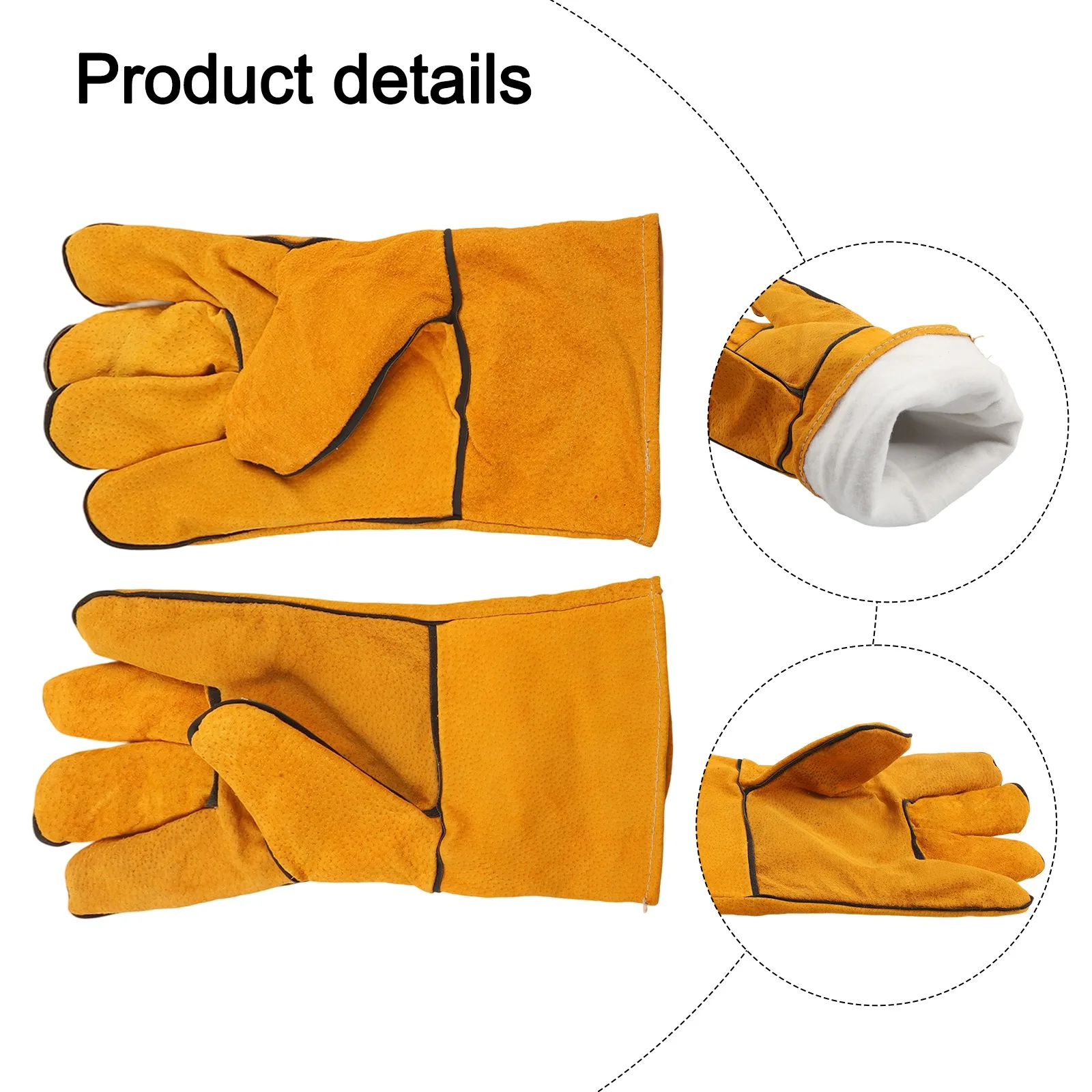 Leather work gloves with flame retardant properties made of cowhide for welding metal fabrication and heavy manual labor tasks