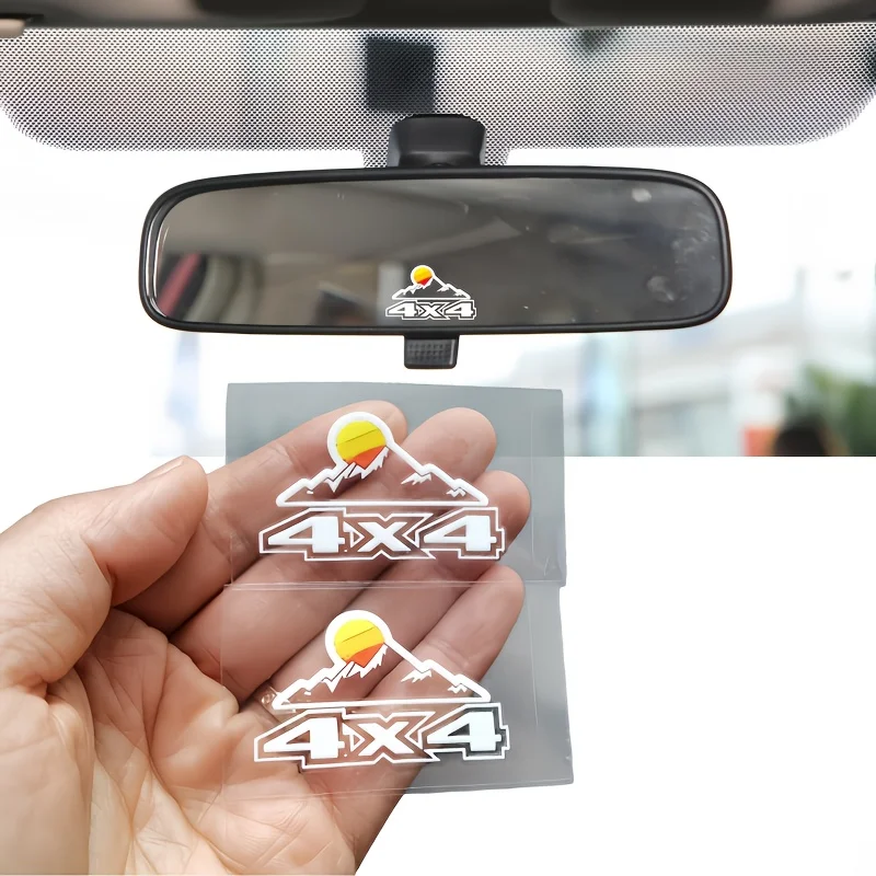 

4x4 Off-Road Mountain Sun Sticker Set, White Yellow Waterproof Vinyl Decal for SUV Car Body