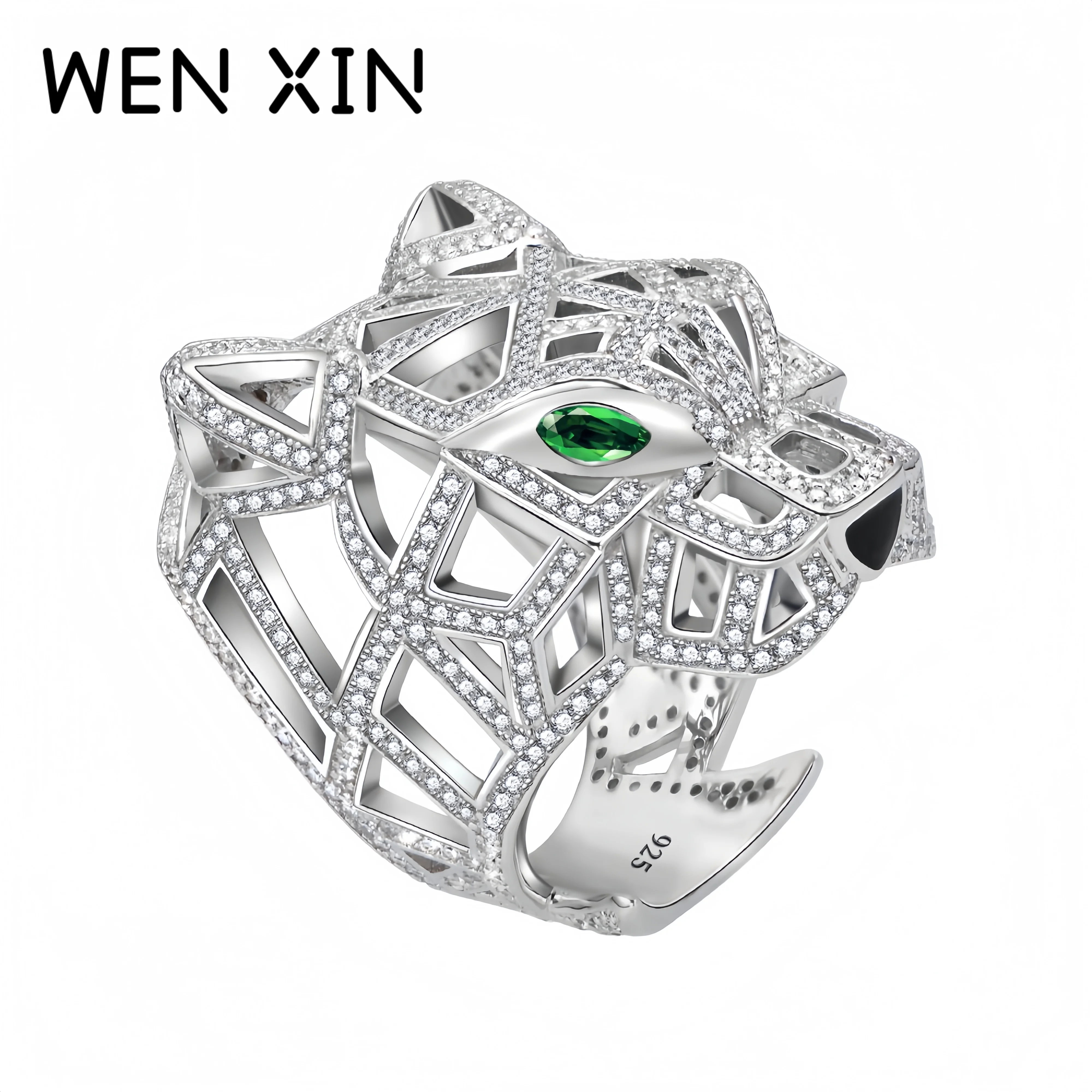 

WENXIN Luxury 18k Gold Plated Lab Grown High Carbon Diamond Skeleton Leopard Head 925 Sterling Silver Rings Fine Jewelry