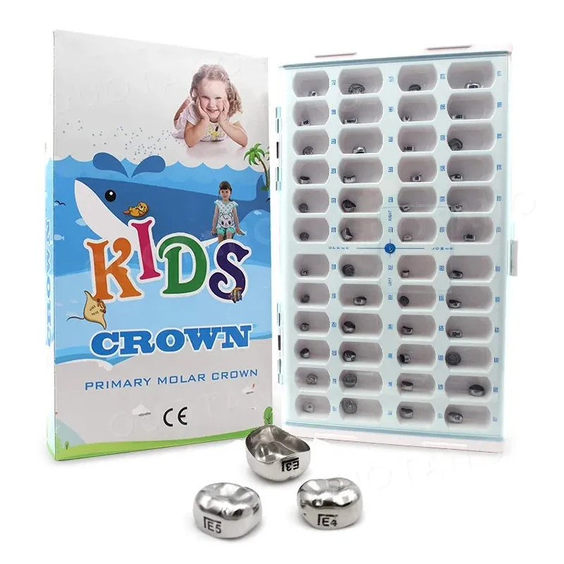 48Pcs/Box Stainless Steel Dental Teeth Crown Kids Preformed Primary Molar Temporary Crowns 1st/2nd Upper Lower Right/Left