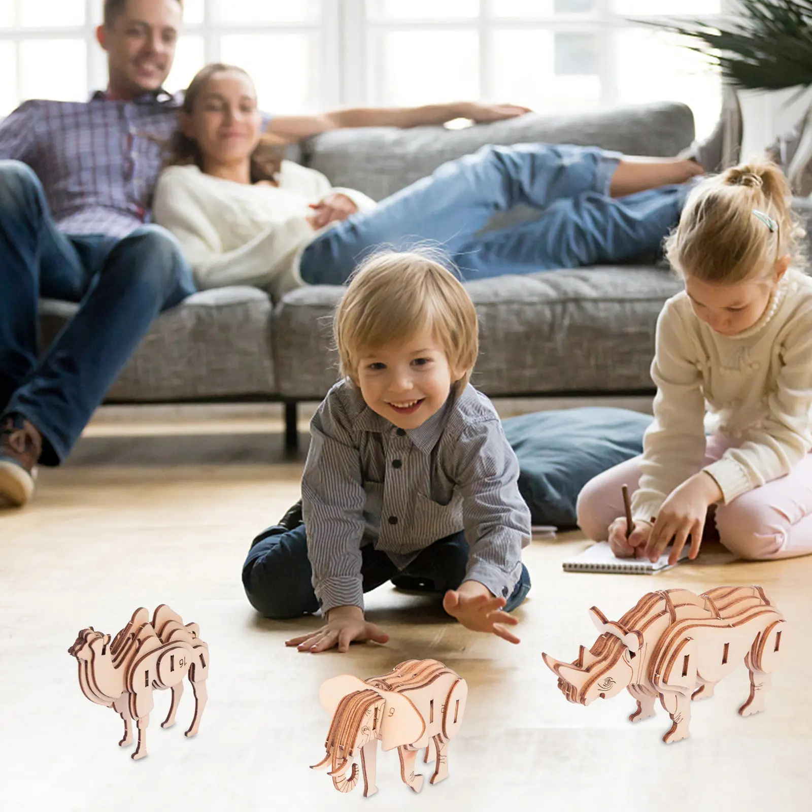 3Pcs 3D Wooden Animal Puzzle Educational Crafts Eco Friendly Brain Development DIY Assembly Smooth Polished Parts