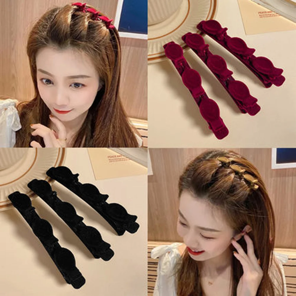 2Pcs/Set Flocked Bangs Hair Clips for Women Braid Styling Side Bangs Hairpin Girls Decorative Clips Barrettes Hair Accessories