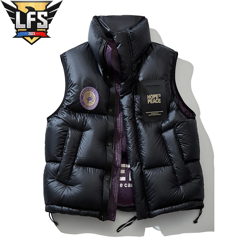 2023 Top Fashion New Arrival Letters Leather Stand Collar Autumn And Winter For Men And Women Warm Thickened Down Vest