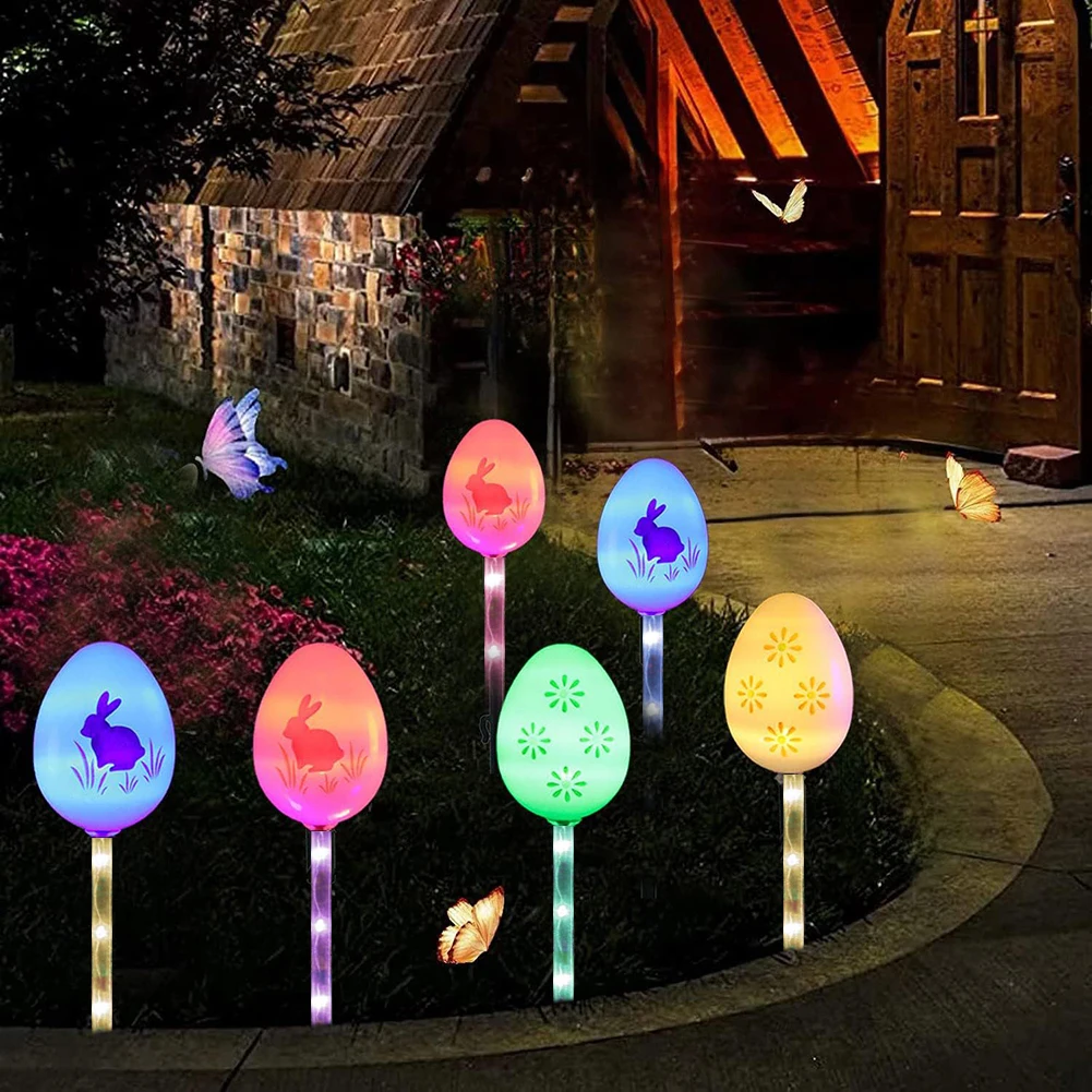 Solar Easter Eggs Bunny Light Garden Stake Light Decorative LED Yard Stake Light Festival Landscape Light for Outside Ornaments