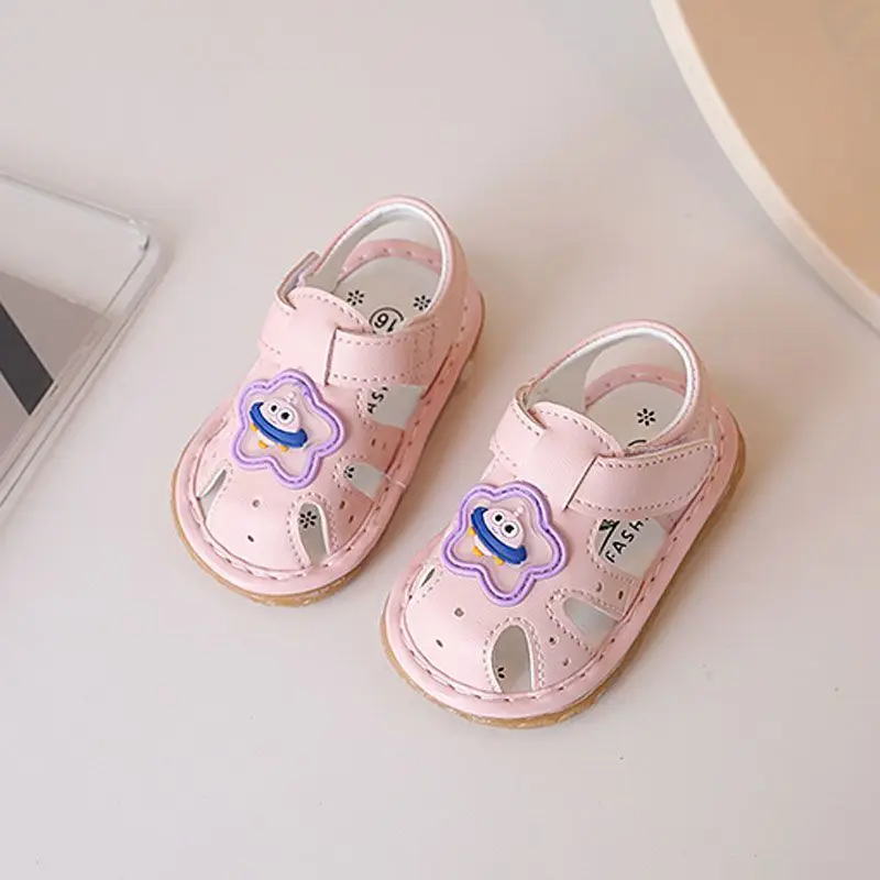 

Baby Squeaky Sandals for 0-1-2 Years Old Summer Cartoon Unisex Toddler Walking Shoes with Elastic Soft Sole