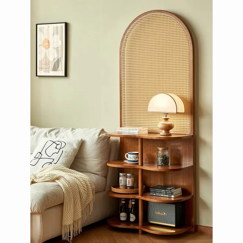 Rattan partition display screen, entrance entrance, facing the door wall, corner cabinet, retro French Chinese-style storage