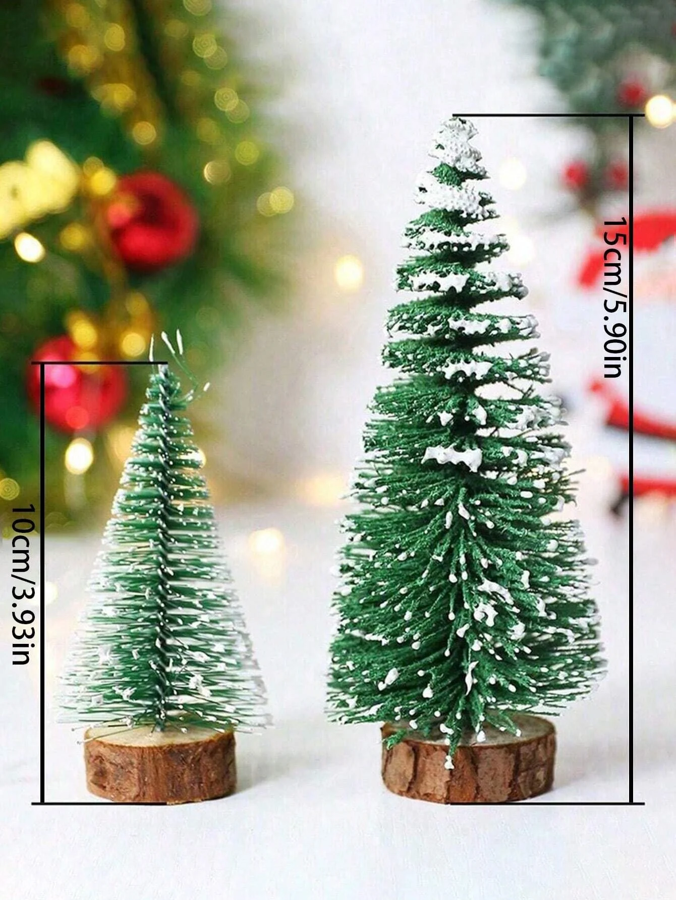Desktop miniatuur kerstbomen Mini dennenboom met sneeuw- en houten basis voor Kerstvakantiefeest Thuis Tafelblad Auto Tuin Decor