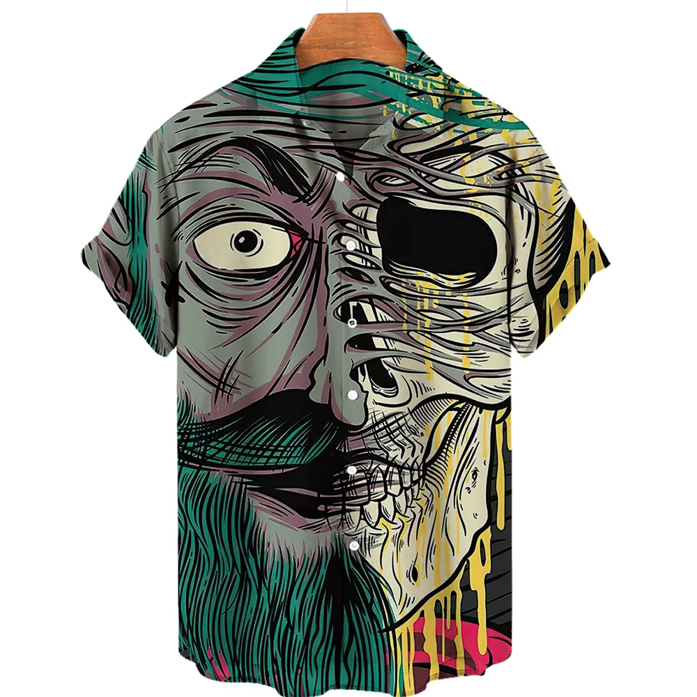 Summer 3d Hawaiian Shirt Floral Oversized Casual Men's Streetwear Tops Short Sleeve Blouse Trendy Tees Skull Fashion