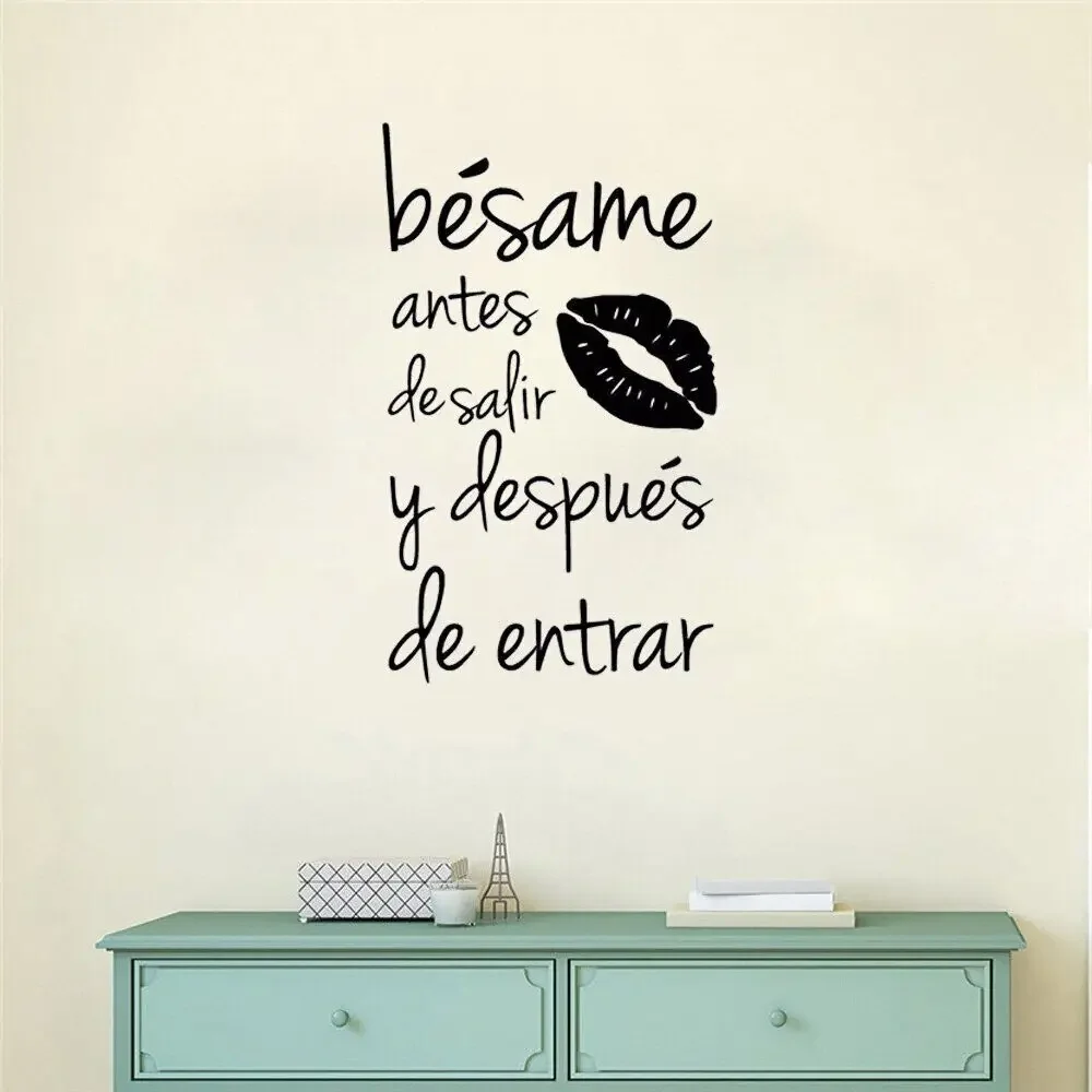 Besame Antes De Salir Y Despues De Entrar Spanish Vinyl Wall Sticker Love Quotes Wall Decals for Home Bedroom/Living Room Decor