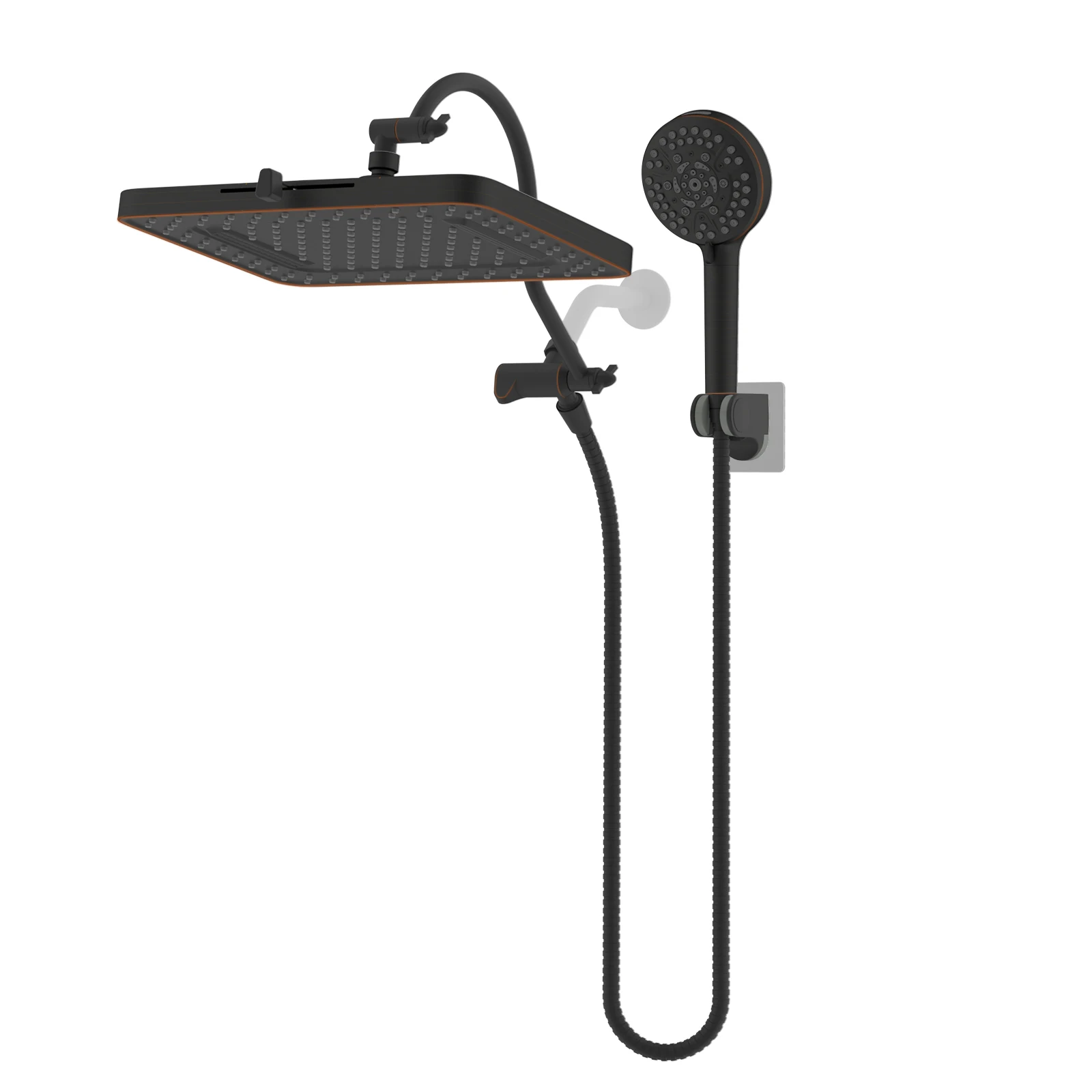 

Душевая насадка Hibbent с 5 распылями, 13 дюймов, комбинированная двойная насадка для душа с 10-режимным ручным распылителем, регулируемый удлинитель 12 дюймов