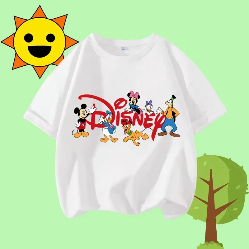 

2025 New Mickey Minnie Cartoon Print Girls' Casual Top-Summer T-shirt Style Boys' Sport Shirt Child's Round-neck Short-sleeved