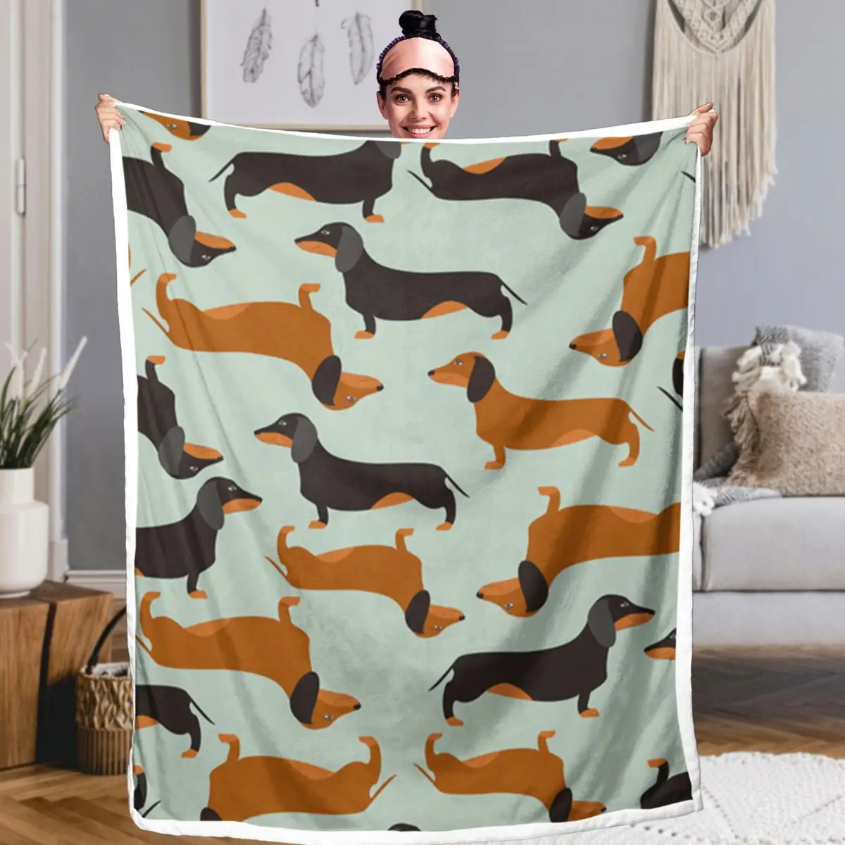 Dachshund Printed Sherpa Fleece Blanket 60*80 Inches Soft Warm Cozy Air Conditioning Nap Blanket for girls Boys Adults Toddler