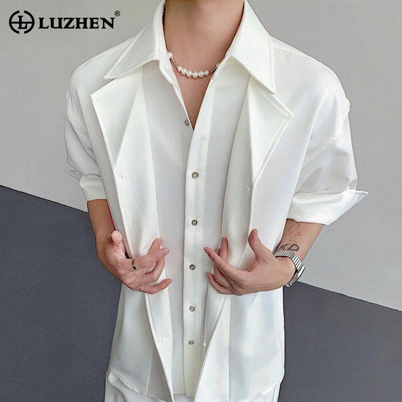 

LUZHEN двухслойные лоскутные рубашки из двух предметов с короткими рукавами, мужские рубашки с короткими рукавами, лето 2025, элегантная красивая повседневная одежда JY3100