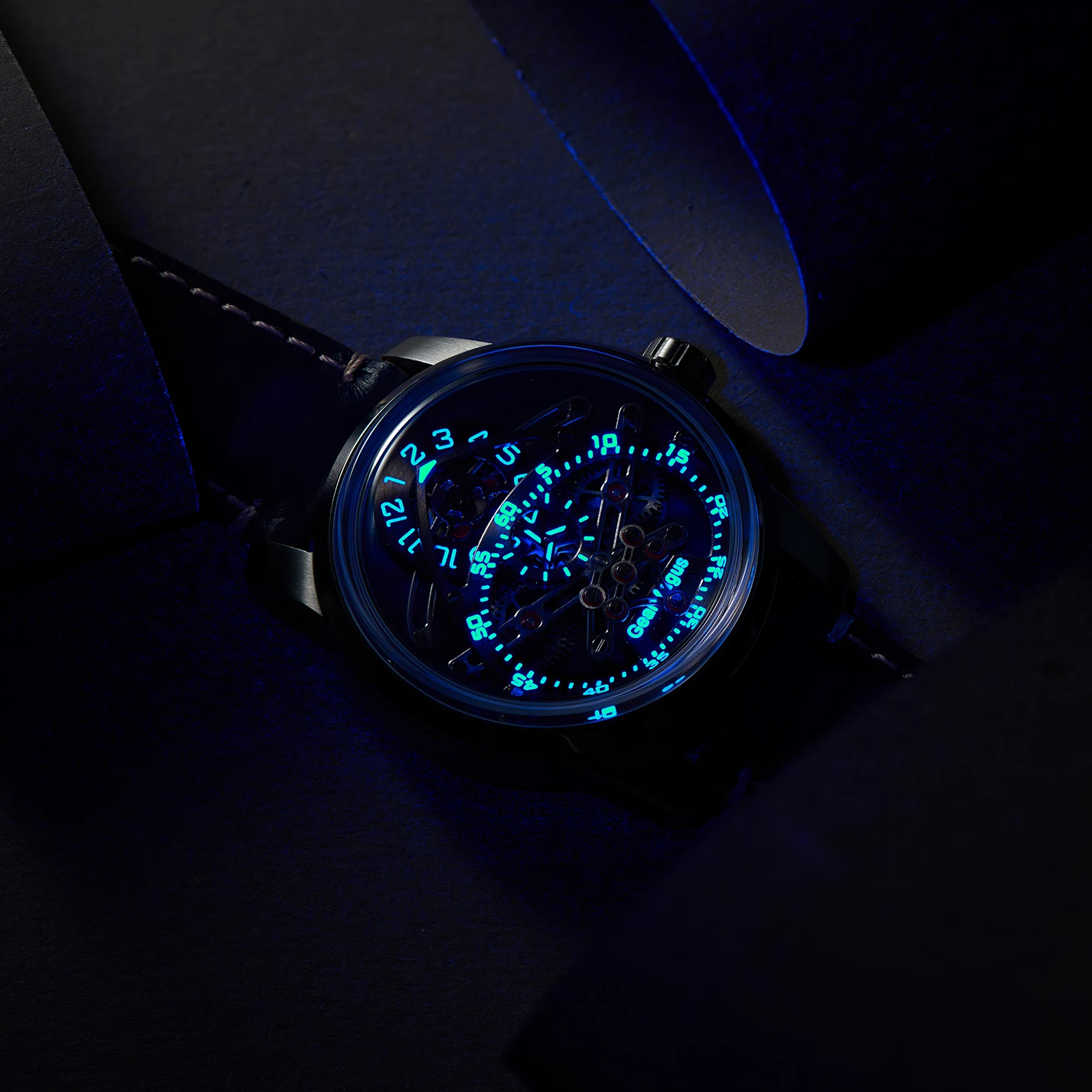 OBLVLO Męskie Zegarki Automatyczne 42MM Luksusowe Zegarki Modny Mechaniczny Zegarek na Rękę Luminous Wodoodporny Szafirowy Unikalny Koncept Tarczy