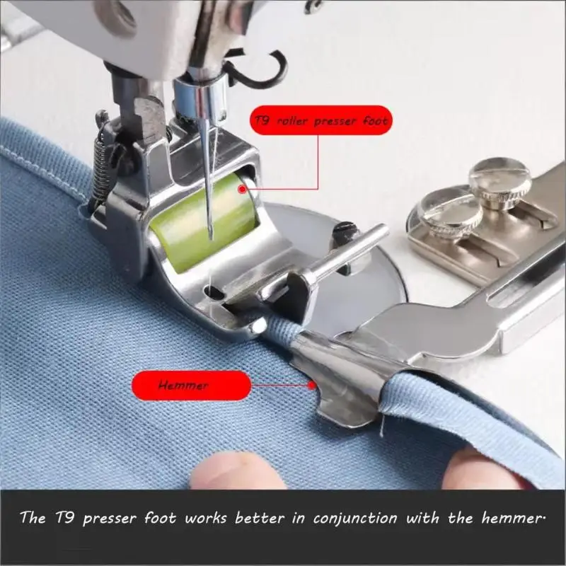 T9 Adjustable Roller Presser Foot, 0-13.5mm Width for Flatbed Sewing Machine