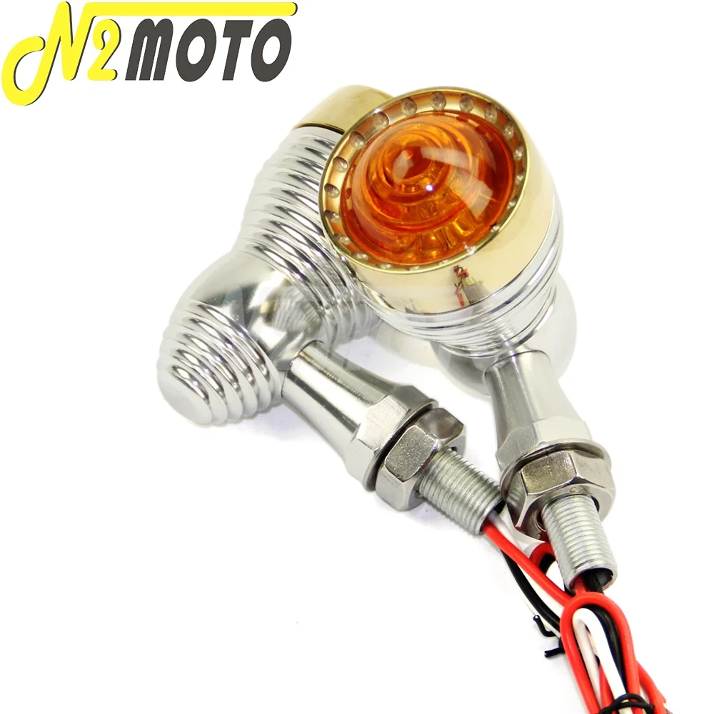 Front Rear LED Turn Signal Light Motorcycle Old Shool Brass Blinker Amber Lamp For Harley Scrambler Chopper Bobber Cafe Racer