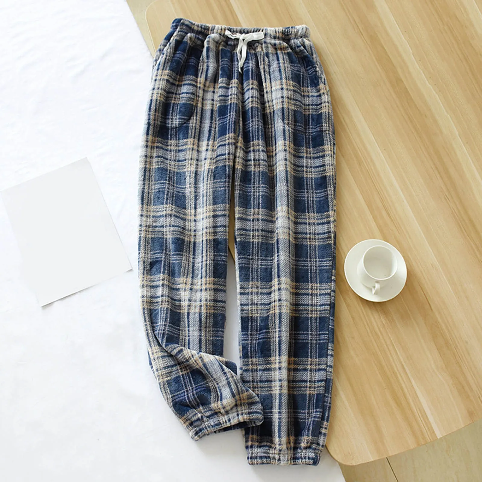 Pajama Pants Women\'s Autumn and Winter Trousers Couple Warm Pants Thickened Loose Warm Beam Feet Flannel Men\'s Home Pants