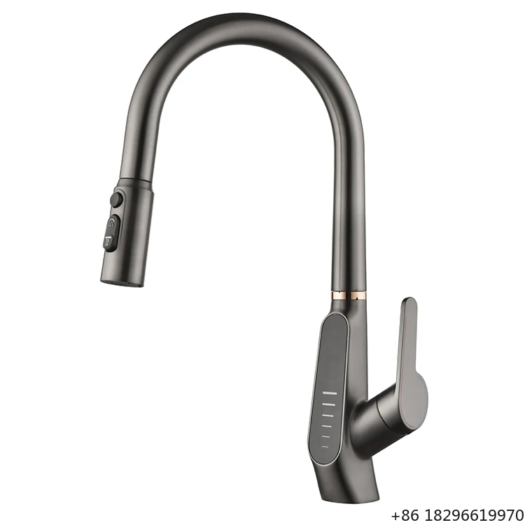 

Smart Digital Black Pull-Out Kitchen Faucet Temperature Display Sprayer for Home