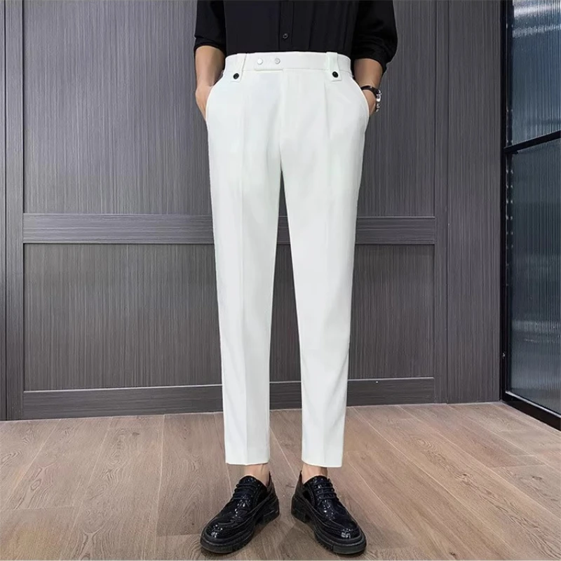 

2026 New High Quality Men's Suit Pants Wool Suit Men's Business Slim Fit Solid Color Pants Formal Office Social Dress Pants