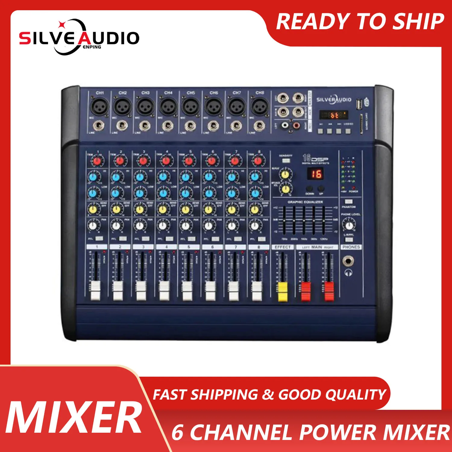 GAX-802D 8-channel amplifier mixing console with built-in 16DSP 48V phantom power mixing console