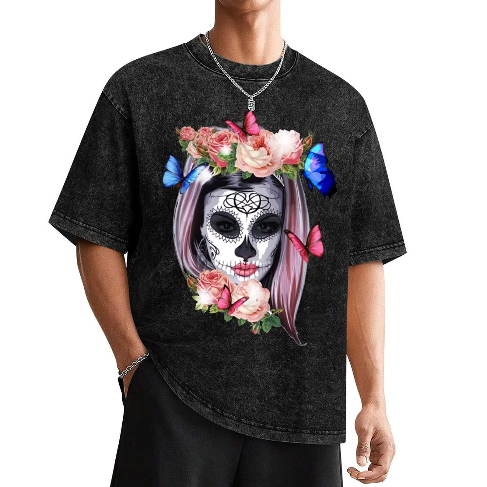 

Colorful Sugar Skull Camila Buttlefly Girl Día De Los Muertos Gifts Day of the Dead Halloween T-Shirt