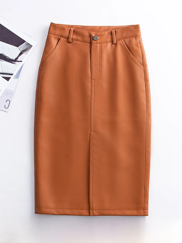 

Кожаная юбка с высокой талией, женская юбка средней длины, облегающая, износостойкая, из овечьей кожи, приталенная, А-силуэта, для повседневной носки