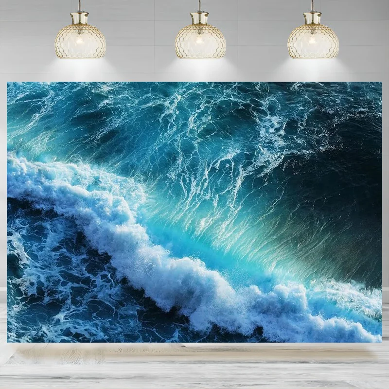 Ocean Waves Photography Backdrop Tropical Summer Blue Sea Water Sport Background Baby Surfing Birthday Party Decoration Banner