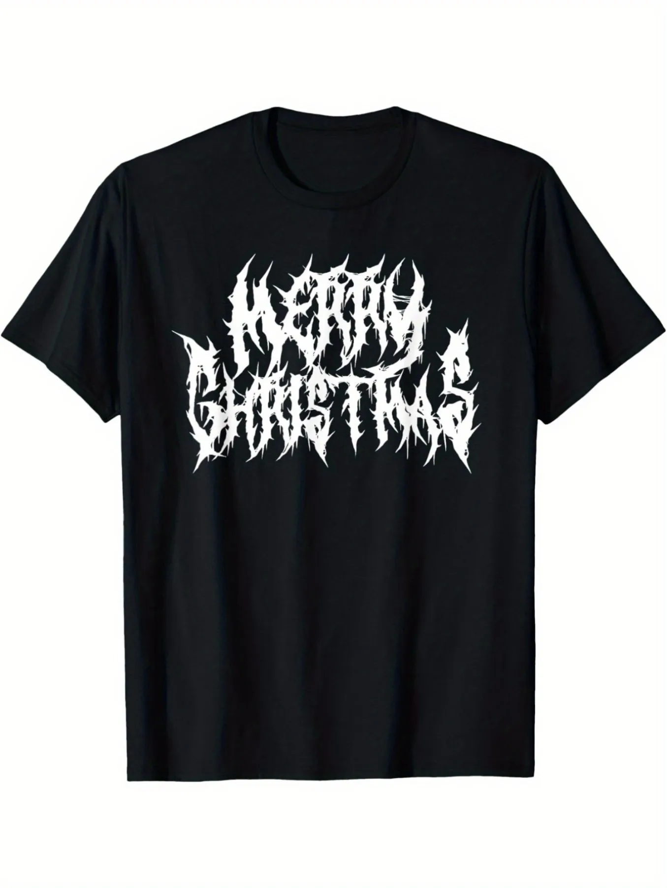 Men's Merry Christmas Death Metal Style T-Shirt-Gothic Black Metal Style 100 Cotton Loose Fit White Pattern Print Machine Washable Local Warehouse Delivery Soft Cotton Comfort Enjoy Discount Suitable for Easter