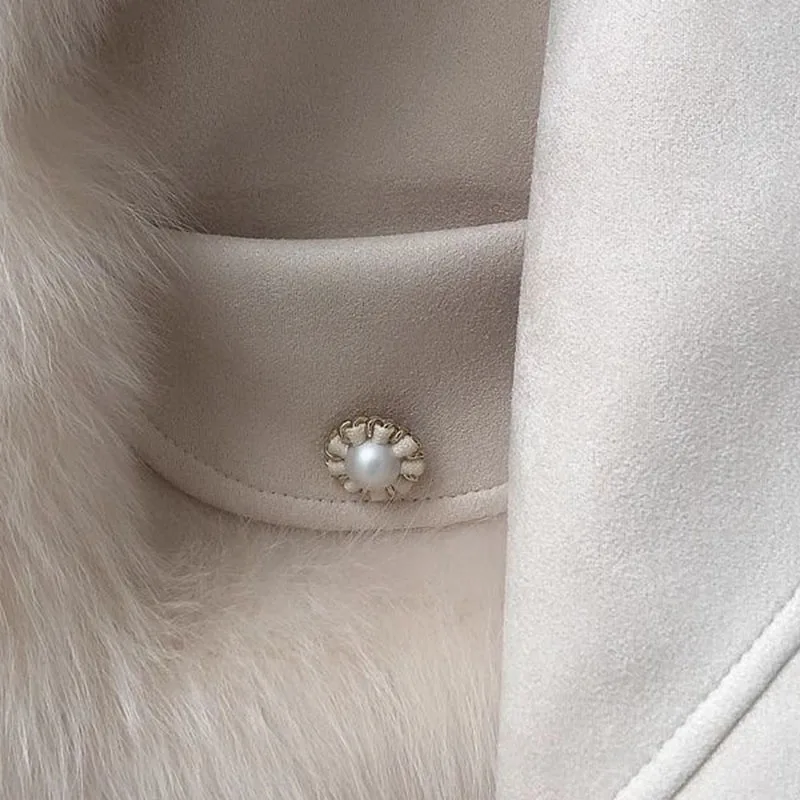 Women's High-End Luxury Faux Fox Short Cotton Padded Coat New Top Casual Outwear Suede Long Sleeve Winter Fashion Jacket XQ68