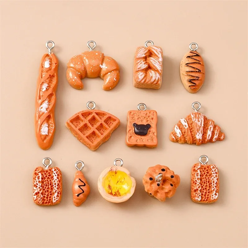 10pcs Cute Food Charms Resin Breakfast Bread Charms Pendants for Jewelry Making Necklaces Earrings Bracelets DIY Crafts Supplies