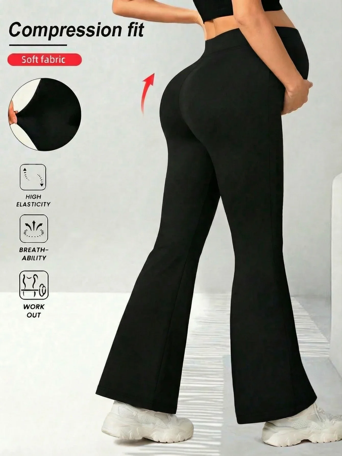 

Женские эластичные расклешенные брюки для беременных с высокой талией, черные, однотонные, повседневные